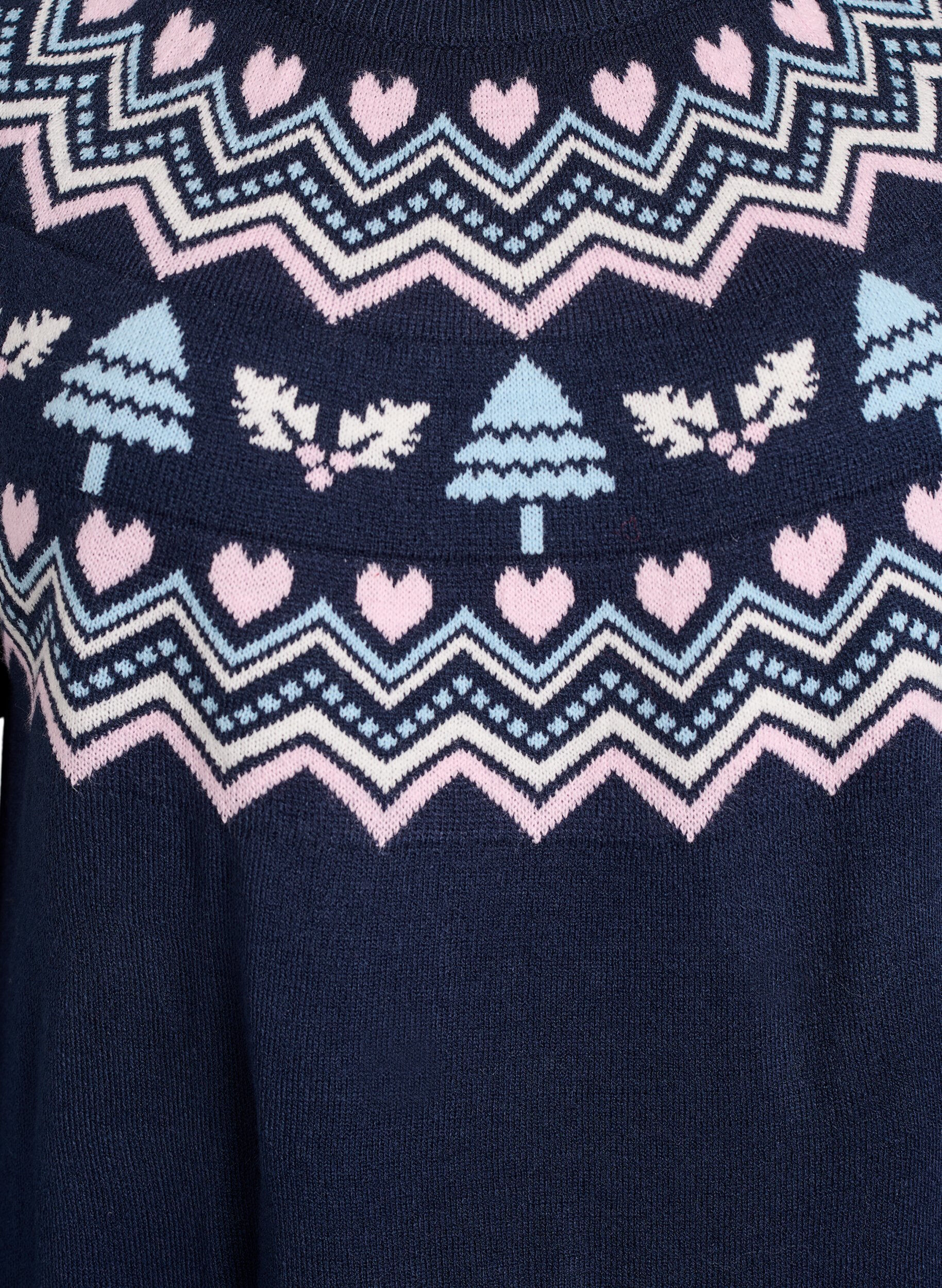 Zizzi Kurzes Strickkleid mit Jacquardmuster und weihnachtlichen Motiven, Blau, Packshot image number 2