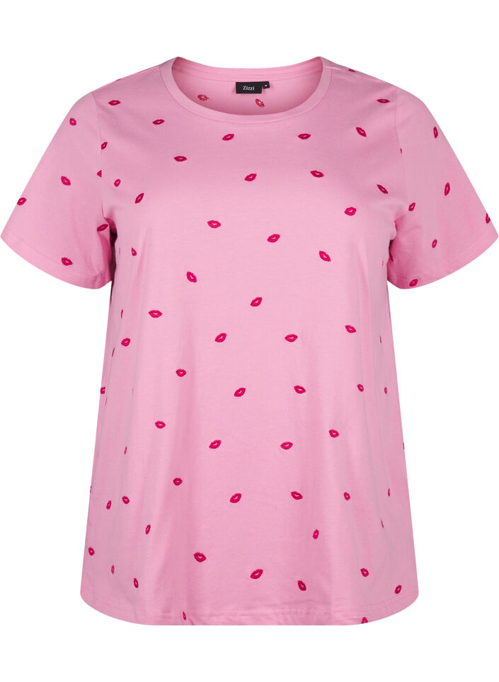 T-Shirt aus Bio-Baumwolle mit gestickten Lippen, Rose Bl. Lips Emb. , Packshot image number 0