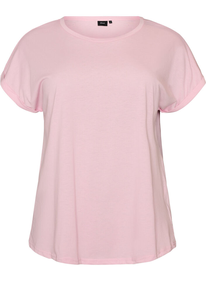 T-shirt &agrave; manches courtes en coton m&eacute;lang&eacute;, Rose, Packshot image number 0