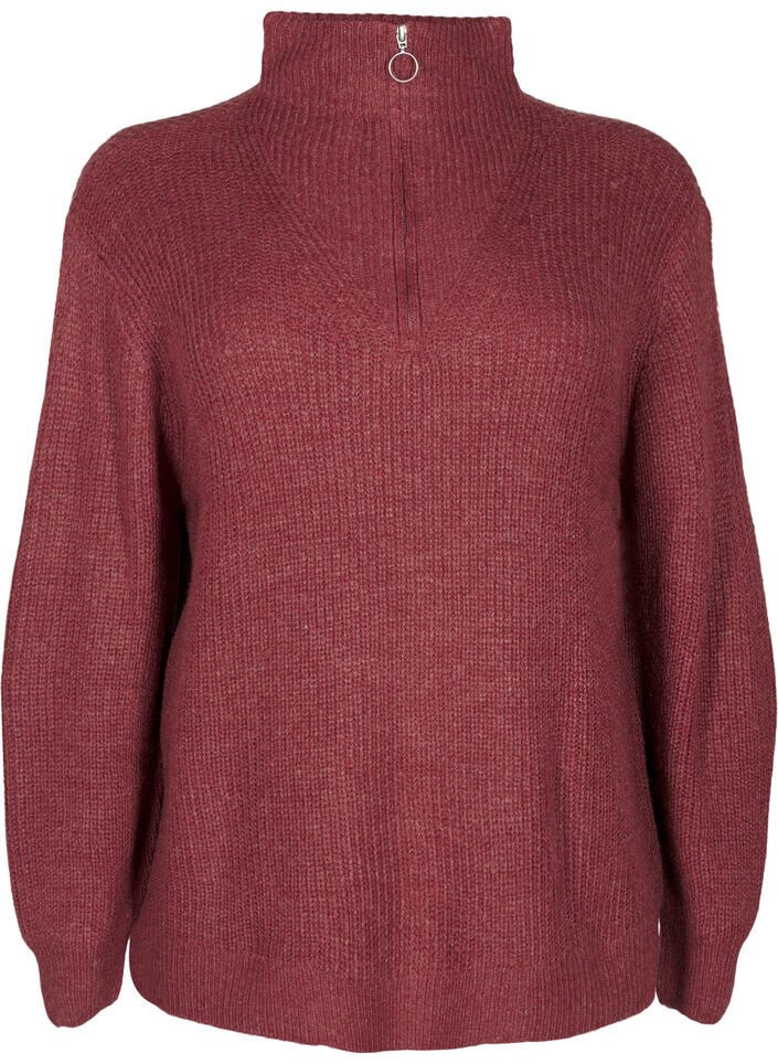 FLASH - Pull en tricot avec col haut et fermeture éclair, Bordeaux, Packshot image number 0