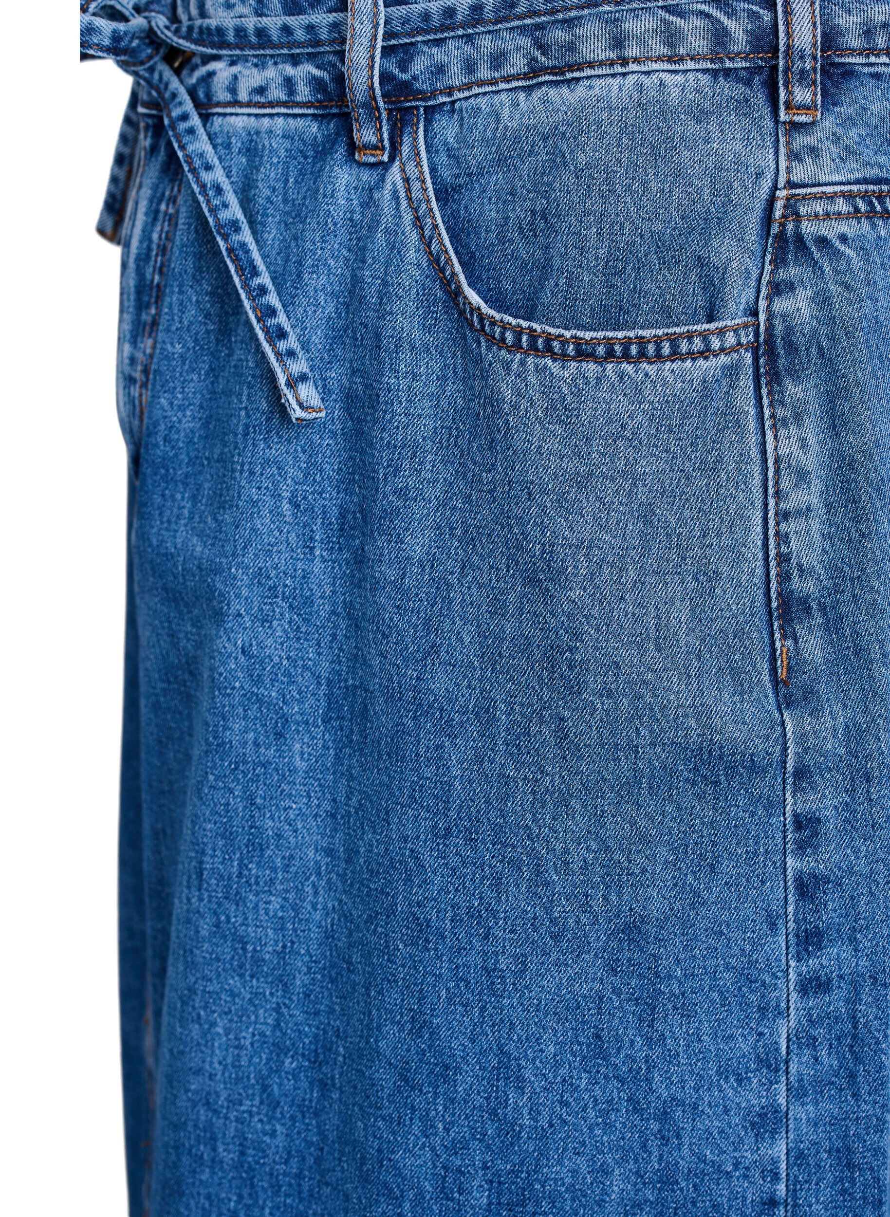 Zizzi Denim-Maxirock mit Bindeg&uuml;rtel, Blue Denim, Packshot image number 3