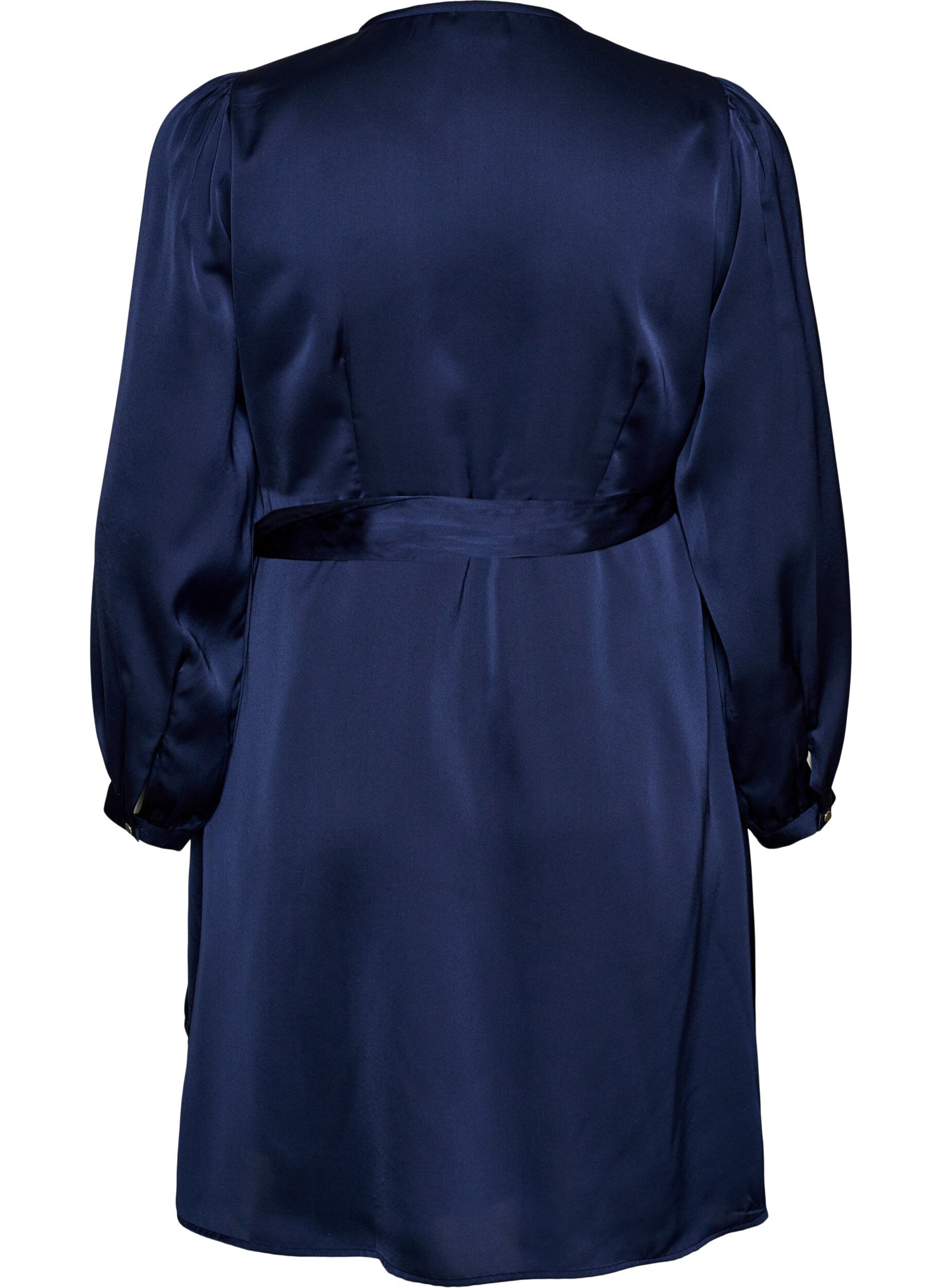 ZizziRobe courte en satin avec coupe portefeuille, Bleu, Packshot image number 1