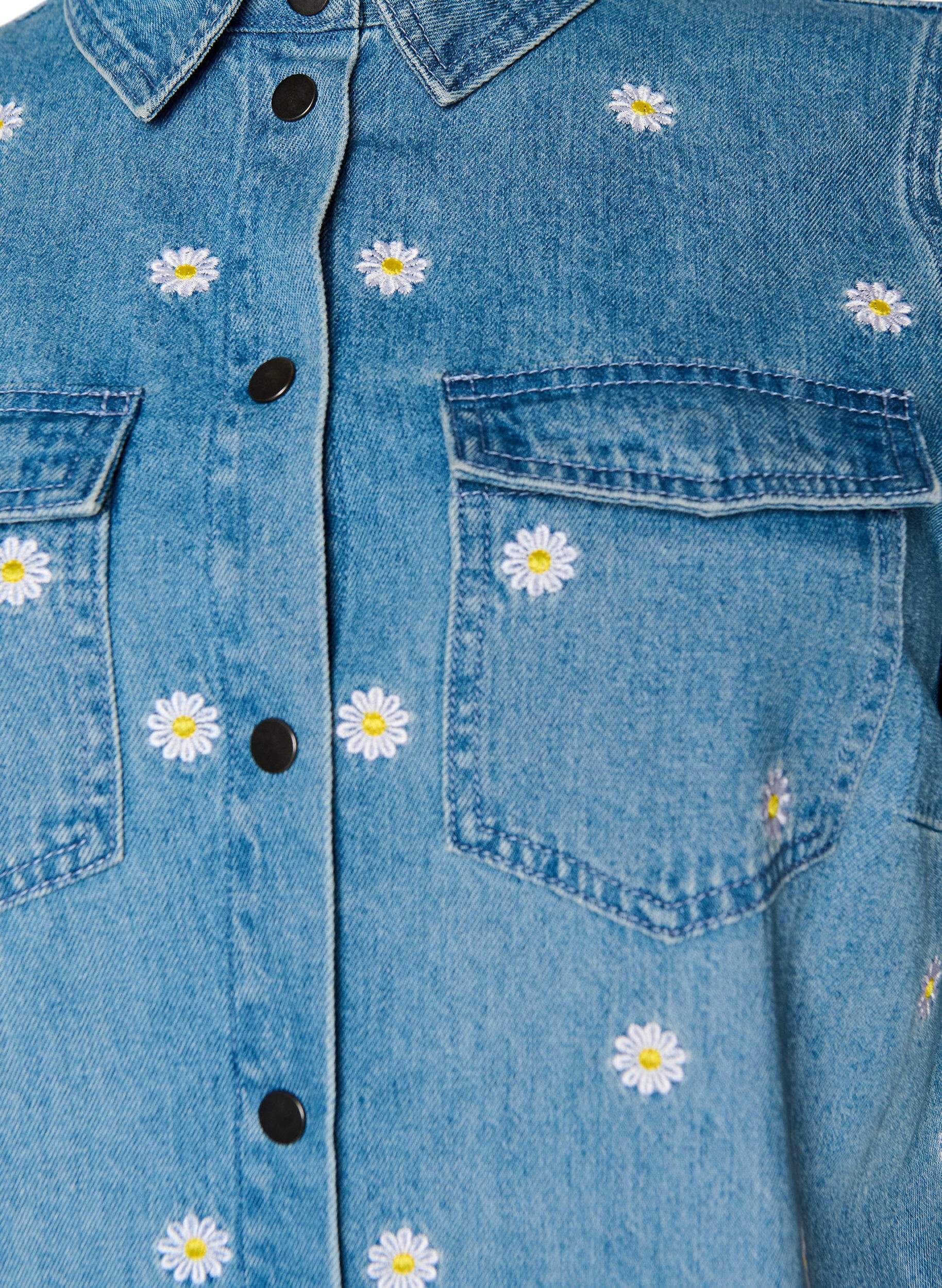 ZizziRobe courte en denim avec broderies florales, Bleu Clair, Packshot image number 2