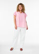 Blouse en viscose et lin avec manches &agrave; volants, Rose, Model image number 1