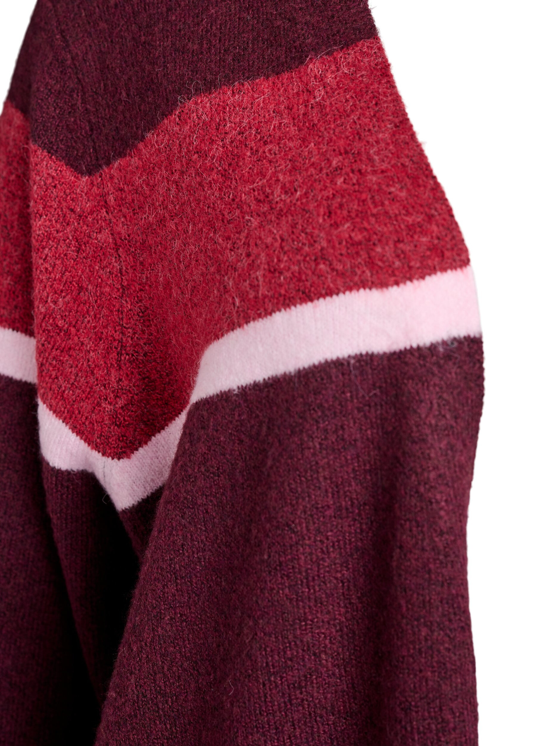 Zizzi Lange Strickjacke mit breiten Streifen, Dunkles Bordeaux, Packshot image number 2