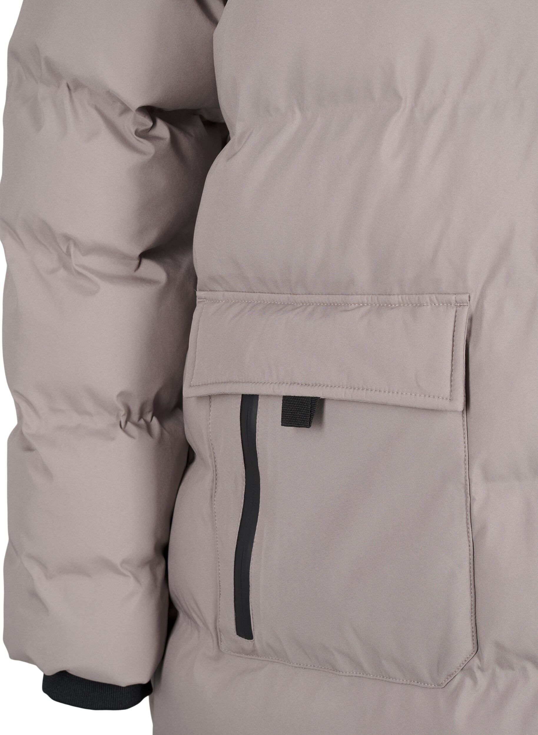 Zizzi Puffermantel mit Kapuze und Taschen, Beige, Packshot image number 3