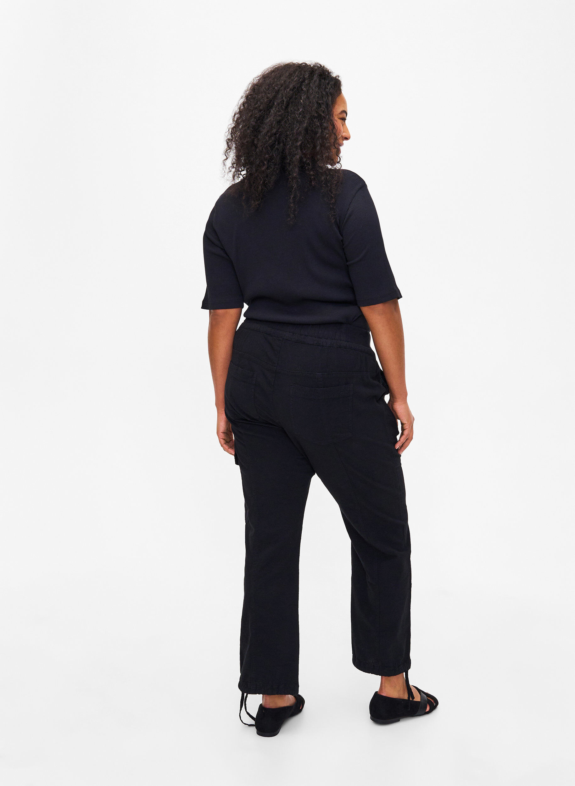 Zizzi Pantalon ample en coton, Noir, Model image number 1