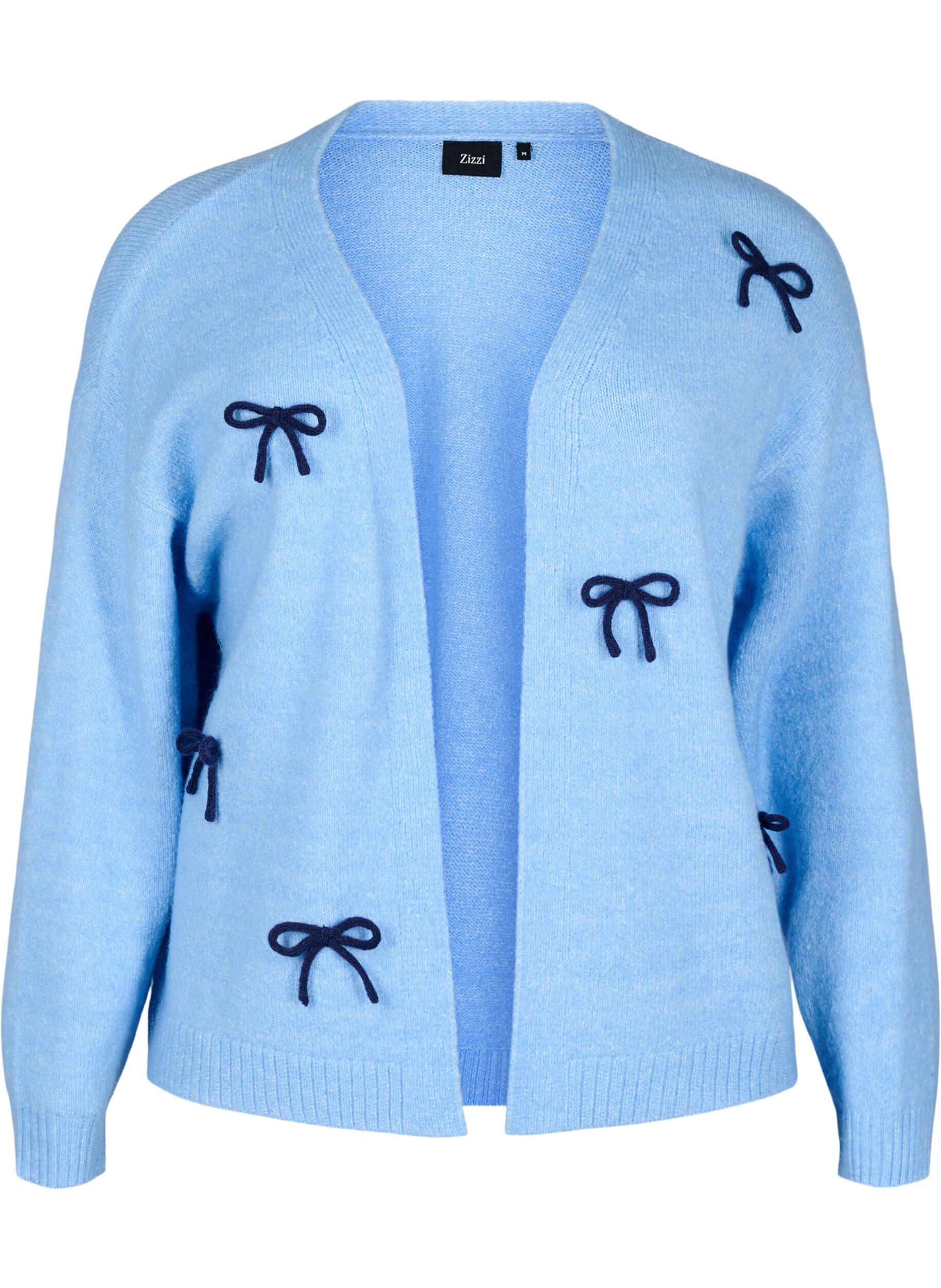Zizzi Strickjacke aus Grobstrick mit Schleifenb&auml;ndern, Della R. Blue Comb, Packshot image number 0