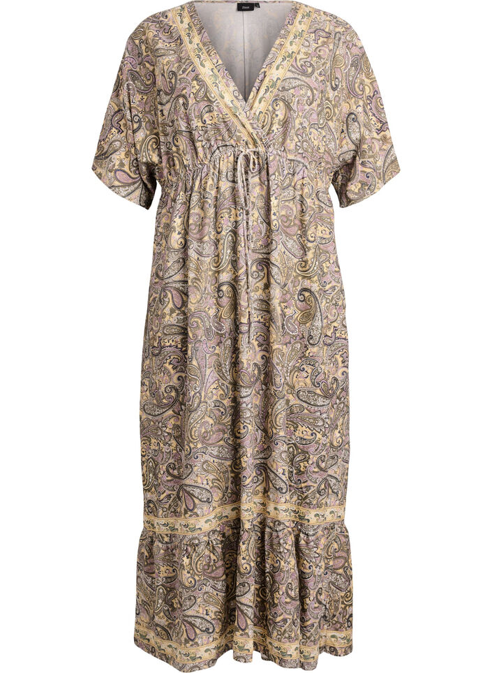 Robe longue en viscose &agrave; imprim&eacute; cachemire, Jaune, Packshot image number 0
