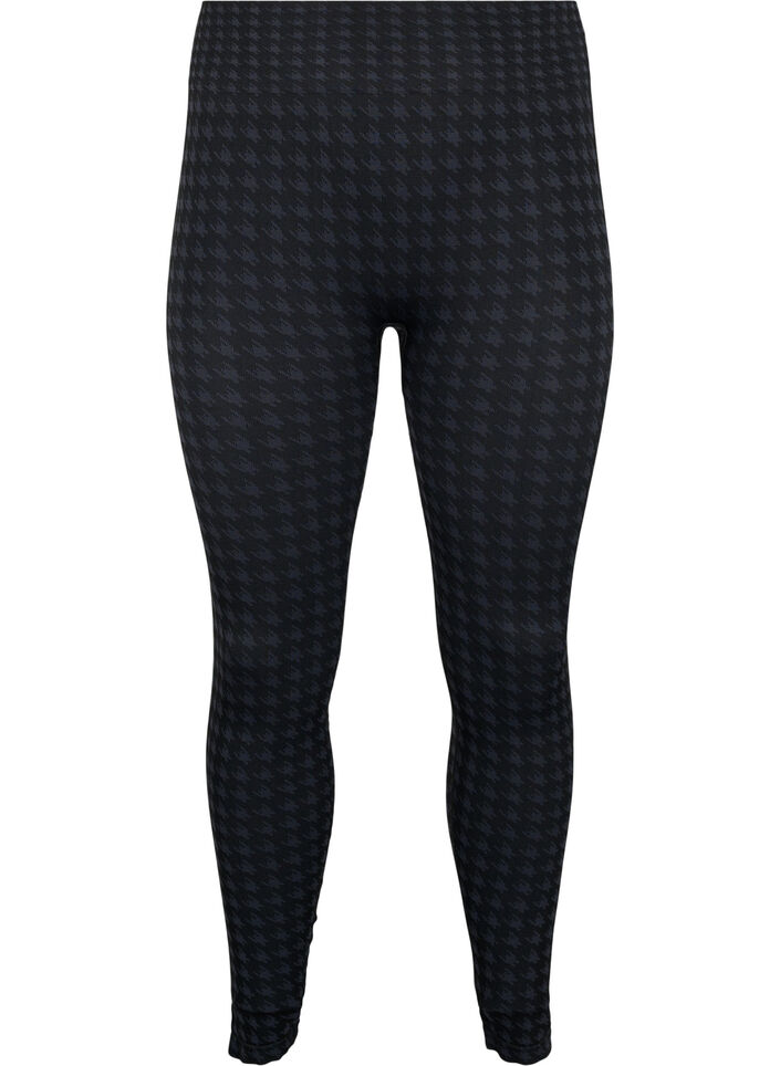 Leggings sans coutures &agrave; motif pied-de-poule, Black w. Dark Grey, Packshot image number 0