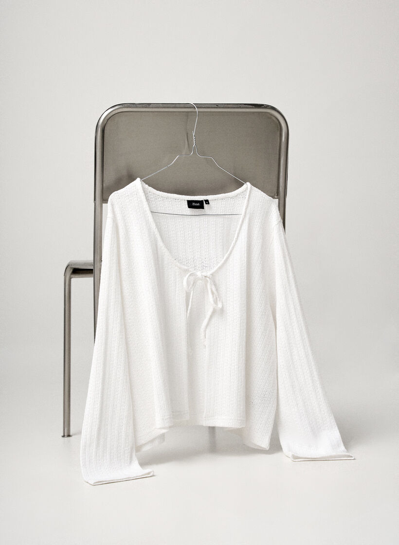 Strickjacke aus Jersey mit Struktur und Bindedetail vorne, Wei&szlig;, Image image number 0