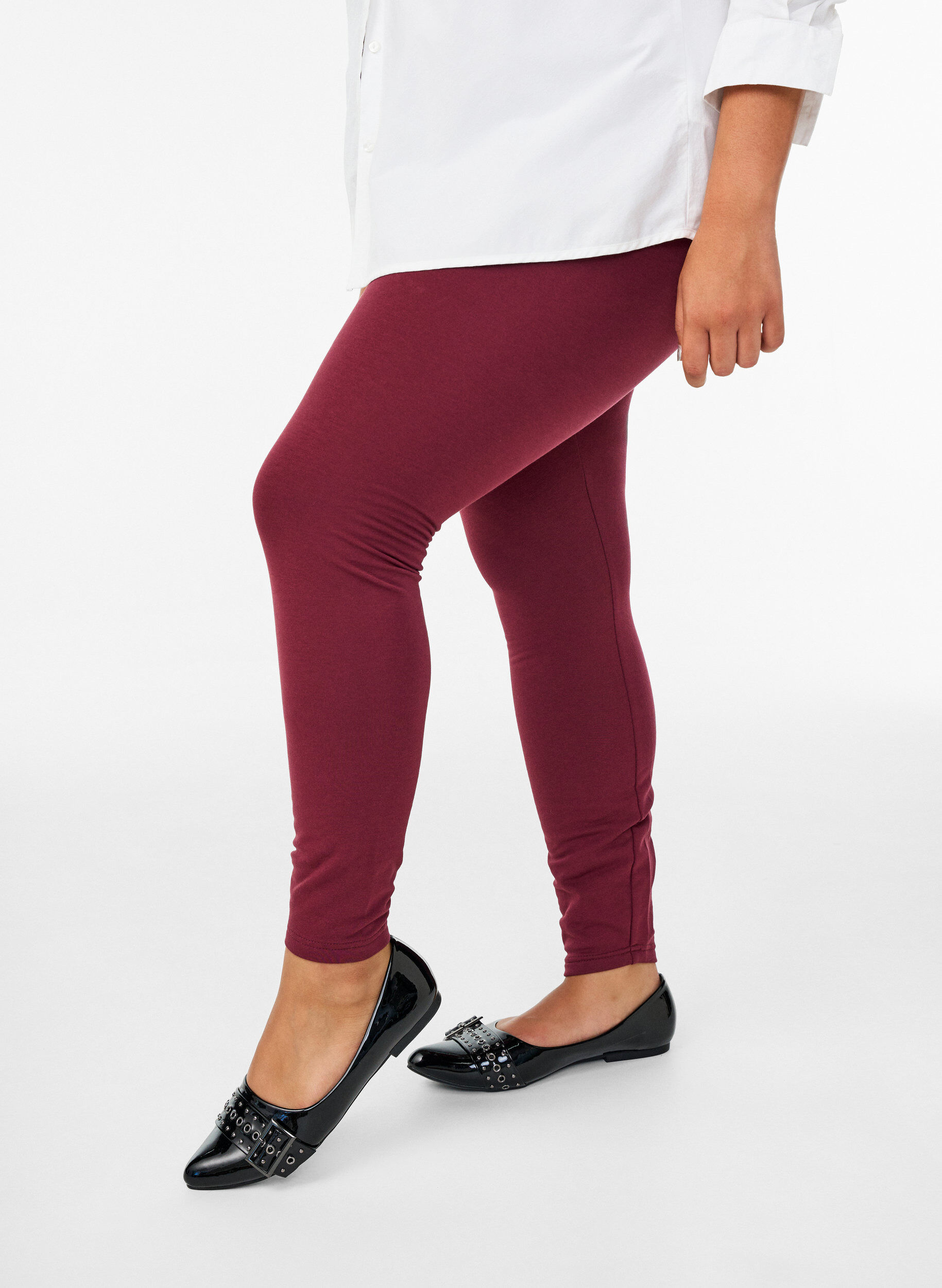 Zizzi Leggings en coton avec doublure, Bordeaux fonc&eacute;, Model image number 0
