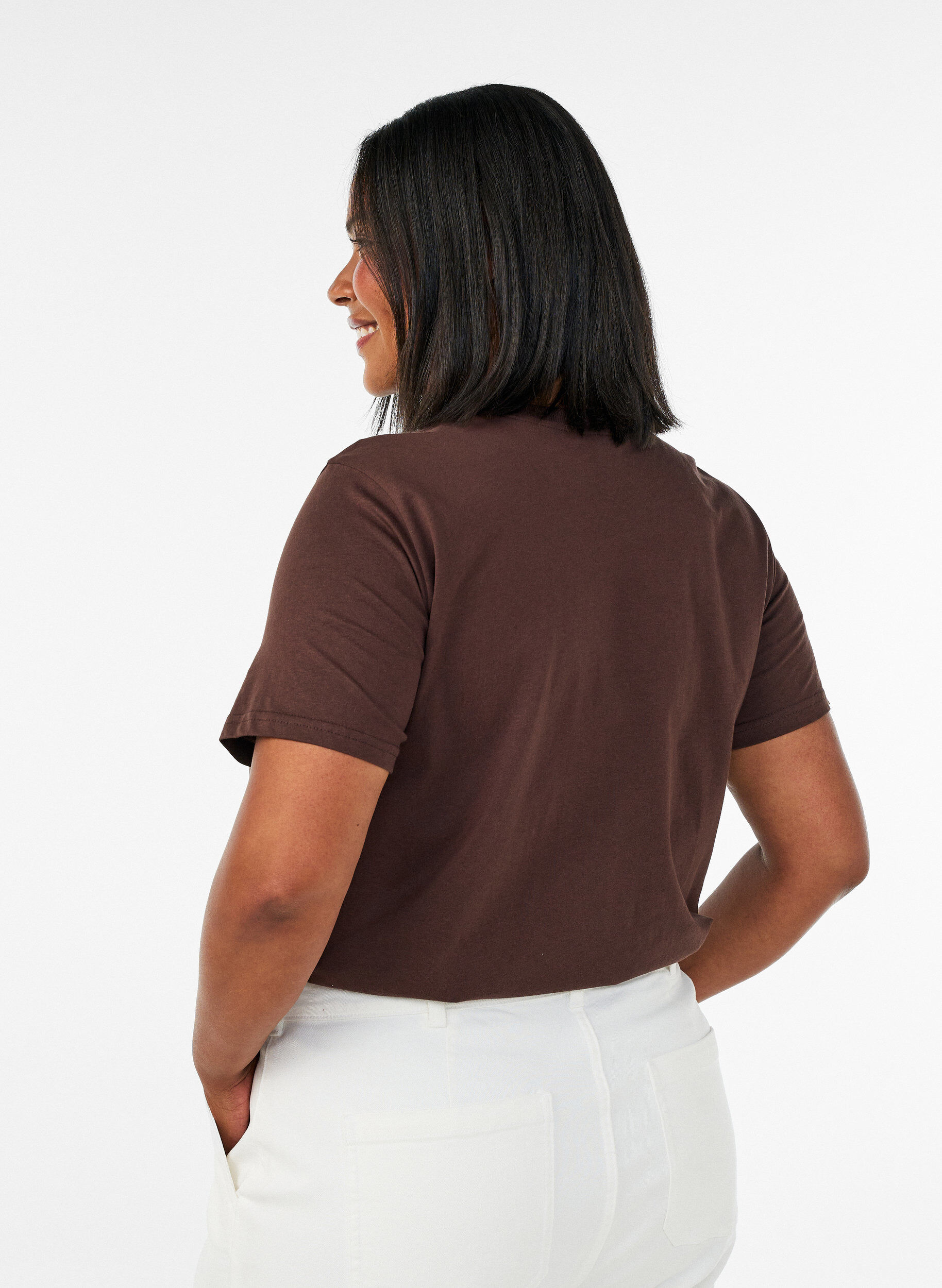ZizziT-shirt basique en coton &agrave; col rond, Marron, Model image number 2