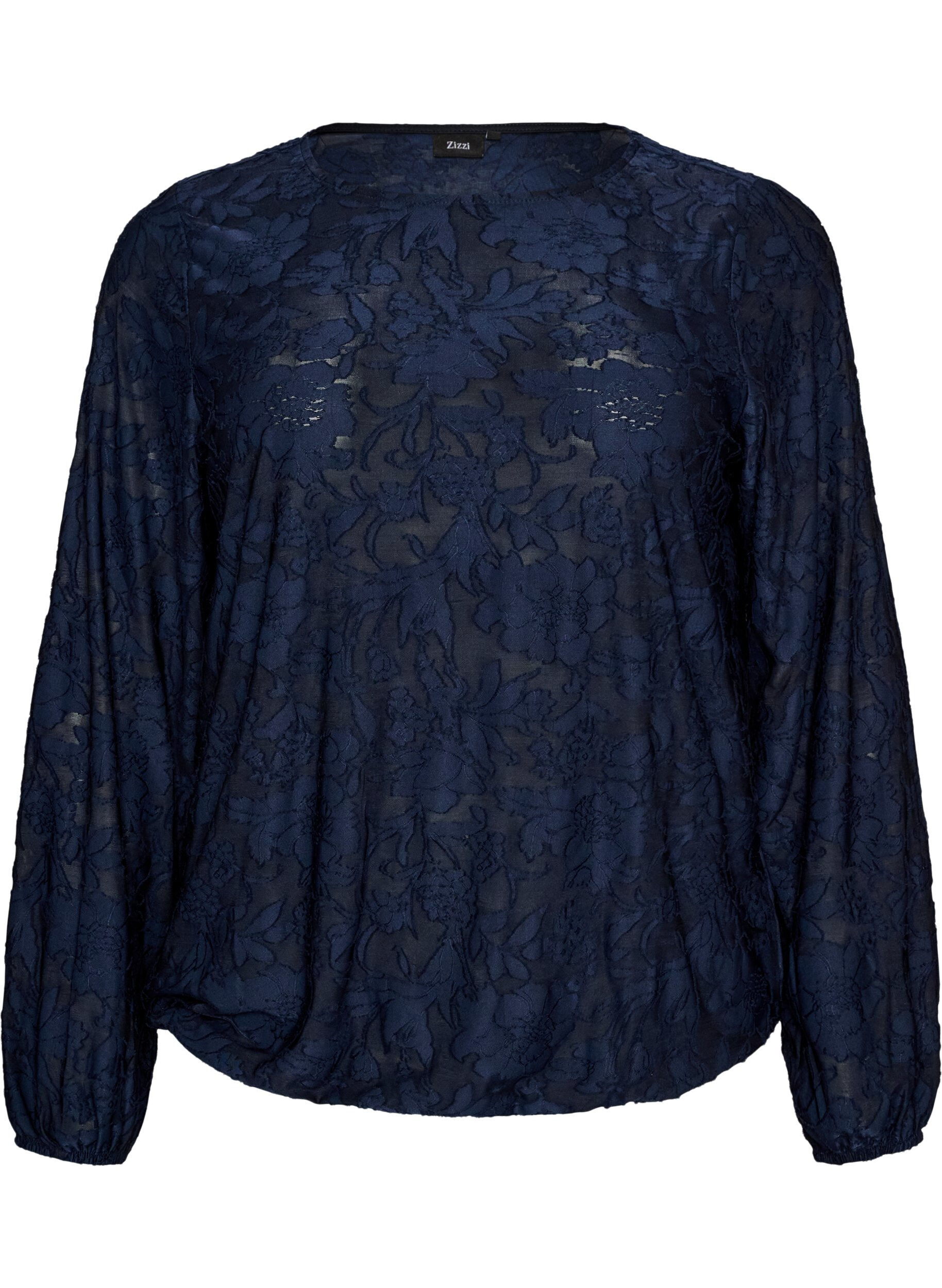 Transparente Bluse mit floraler Struktur und langen &Auml;rmeln