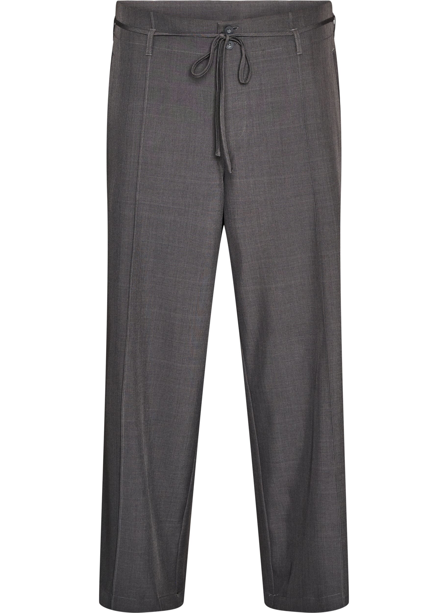 Pantalon de tailleur avec plis marqu&eacute;s et ceinture &agrave; nouer