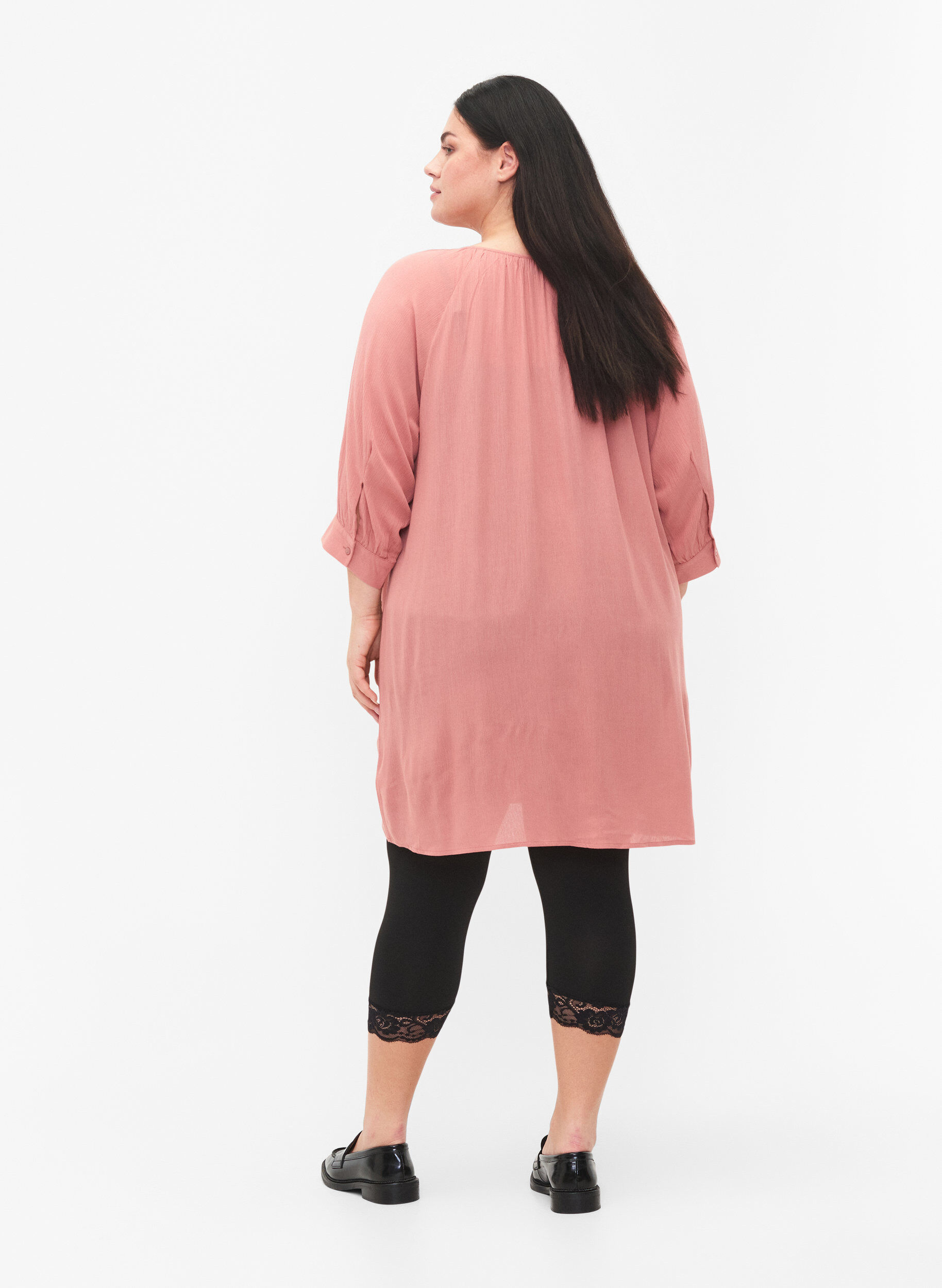 Zizzi Lot de 2 de leggings 3/4 avec bordure en dentelle, Black / Black, Model image number 1