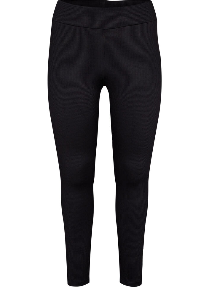 Leggings mit Stretch Rippstruktur, Black, Packshot image number 0