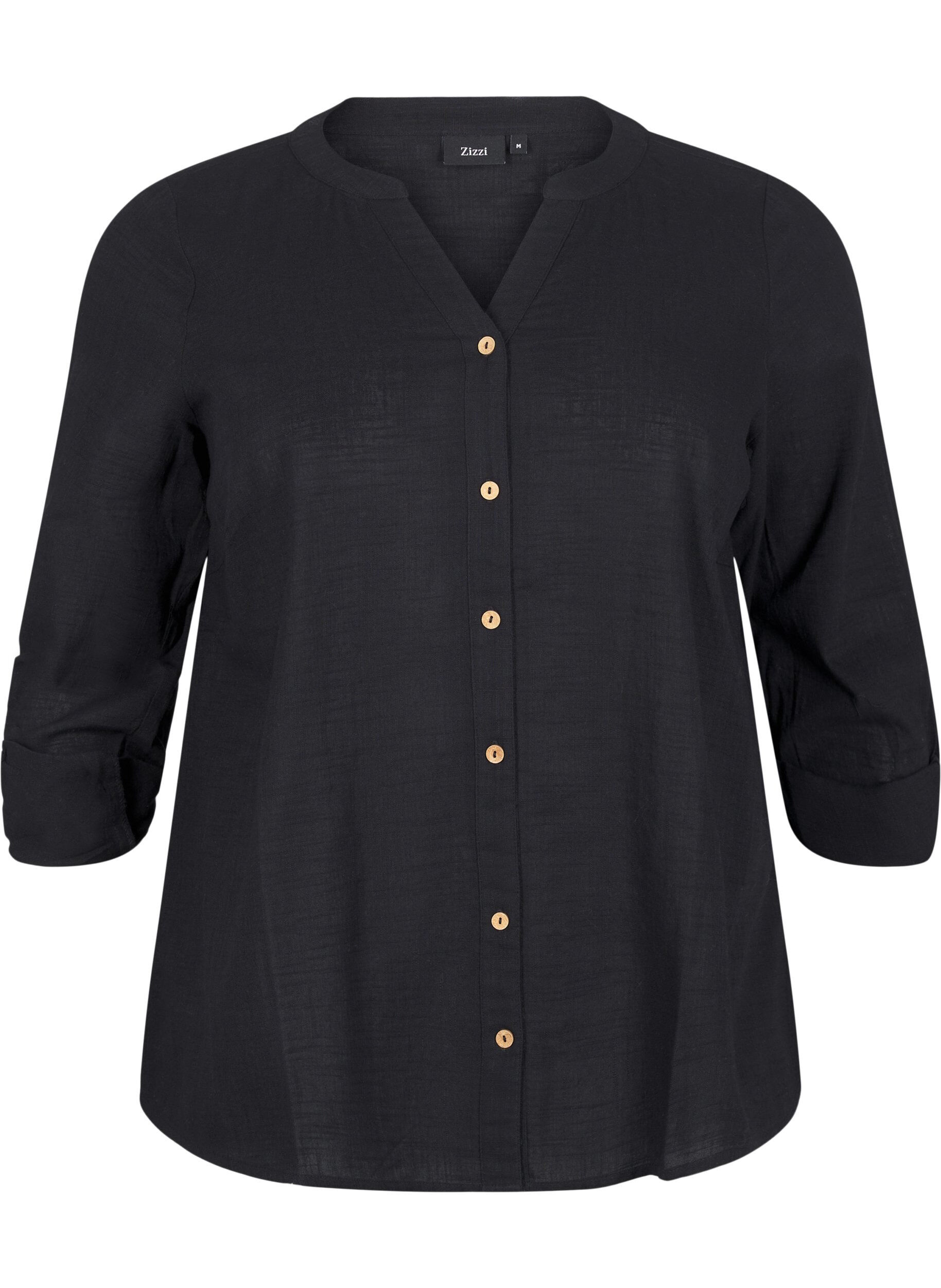 ZizziBaumwollbluse mit V-Ausschnitt, Schwarz, Packshot image number 0
