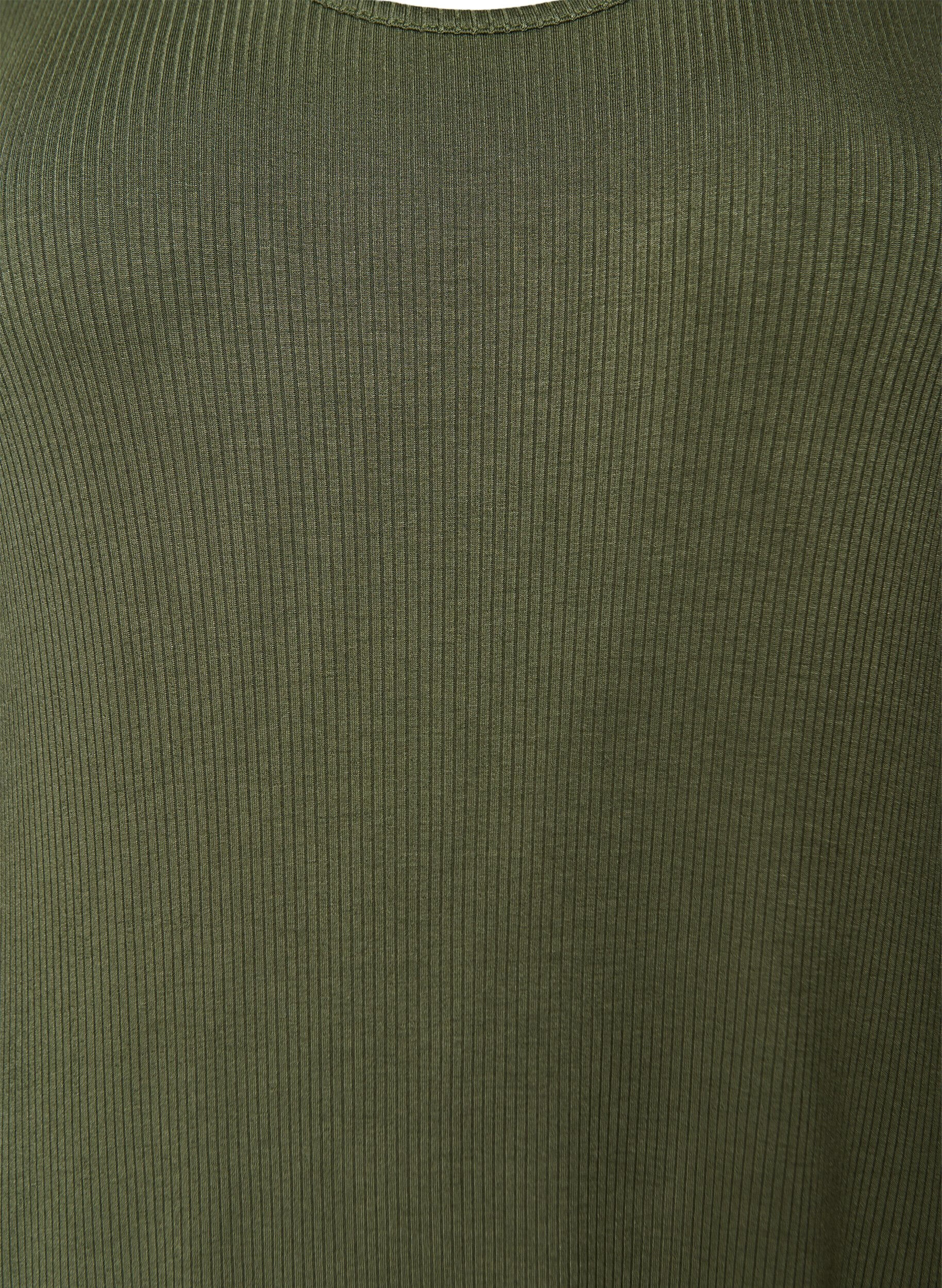 Zizzi&Auml;rmelloses geripptes Kleid aus Viskose, Gr&uuml;n, Packshot image number 2