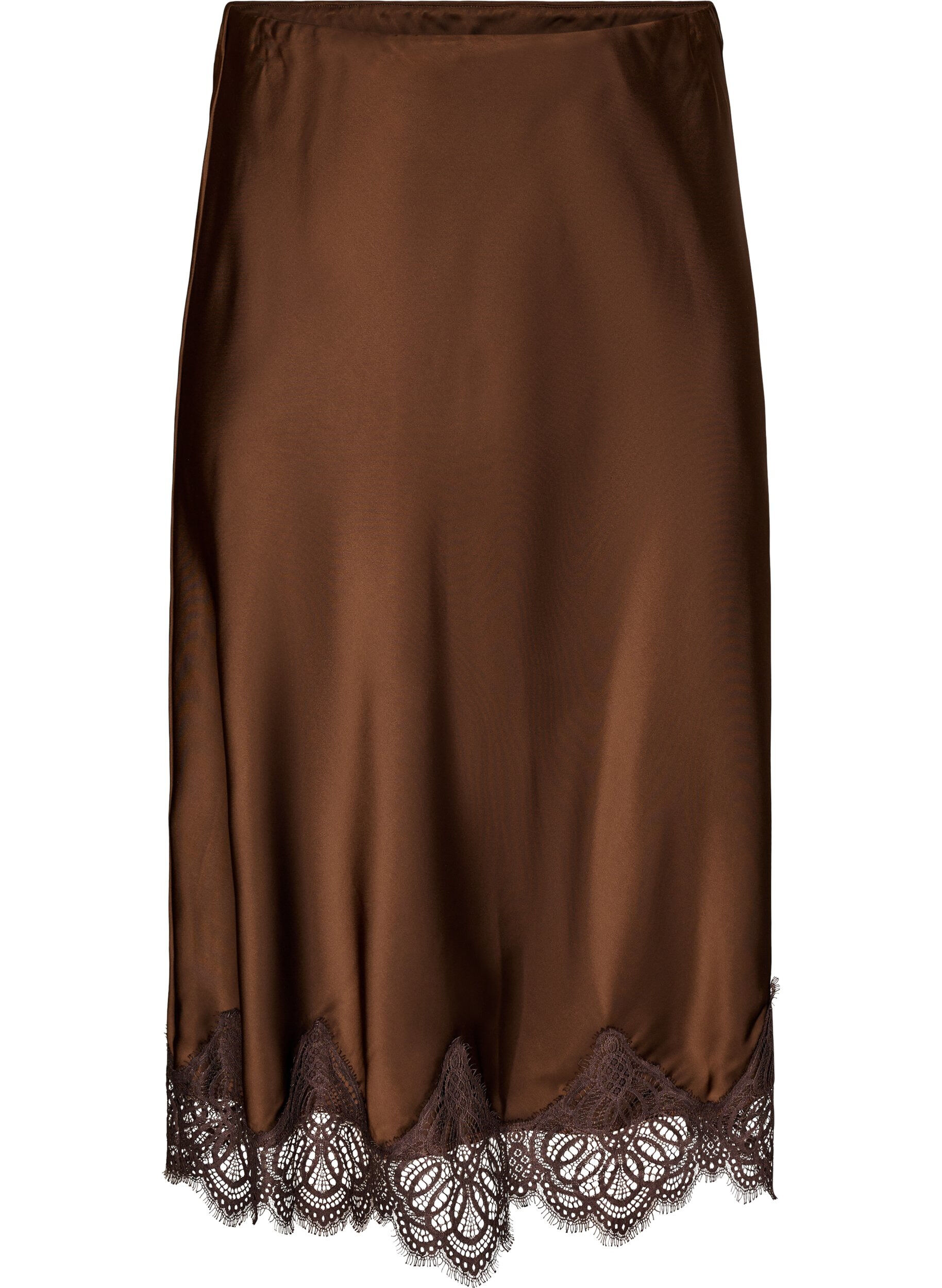 ZizziJupe midi en satin avec bordure en dentelle, Marron, Packshot image number 0