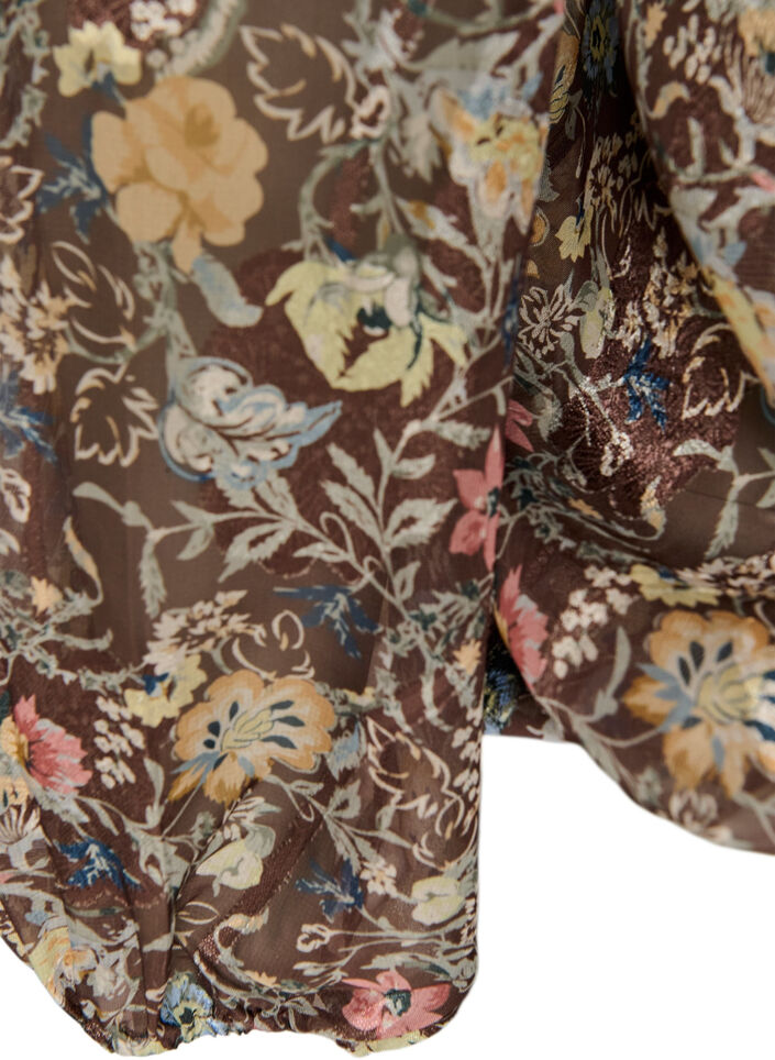 Bluse mit Blumenmuster und Ballon&auml;rmeln, Braun, Packshot image number 3