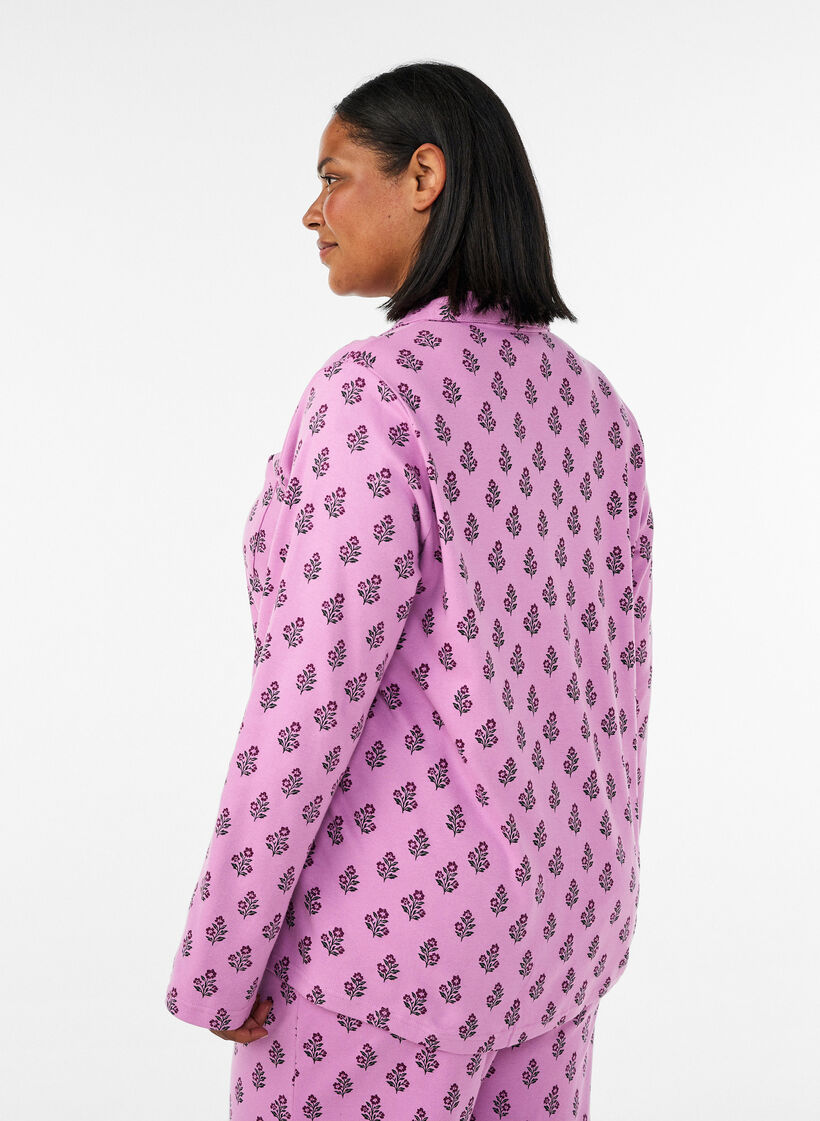Chemise de pyjama en coton avec poche poitrine, Rose, Model image number 2