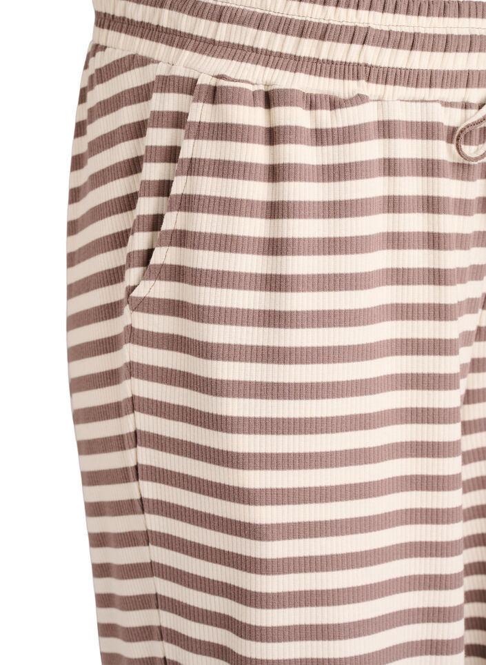 Gestreifte Schlafanzughose mit hoher Taille und weiten Beinen, Beige, Packshot image number 2