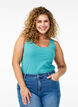 Solide Farbe Grundoberteil aus Baumwolle, Blau, Model image number 0