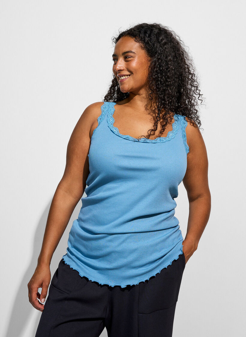 Haut &agrave; dentelle, Bleu, Model image number 3