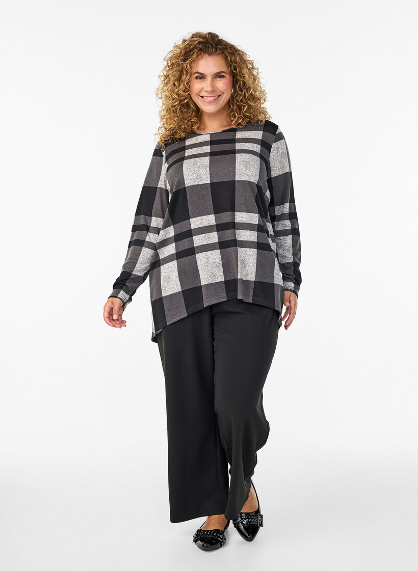 Gemusterte Bluse mit langen Ärmeln, Grau, Model image number 1