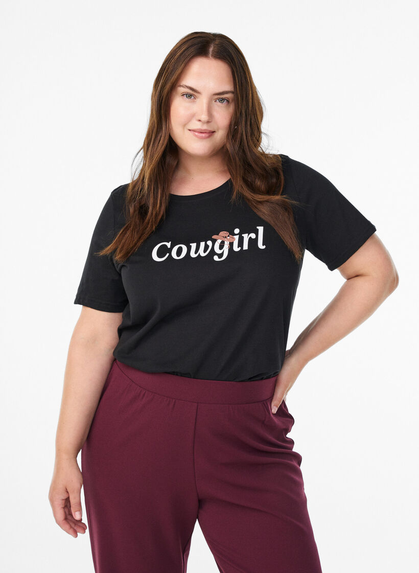 T-Shirt mit Print, Schwarz, Model image number 0