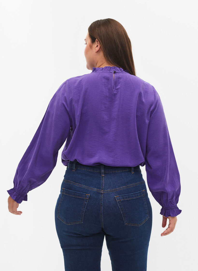 Langärmelige Viskosebluse mit Rüschen, Prism Violet, Model image number 1