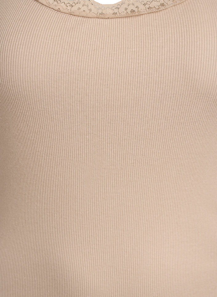 Haut avec bordure en dentelle, Beige, Packshot image number 2