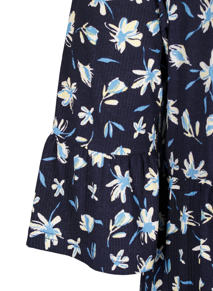 Robe courte évasée à imprimé floral, Bleu, Packshot image number 3