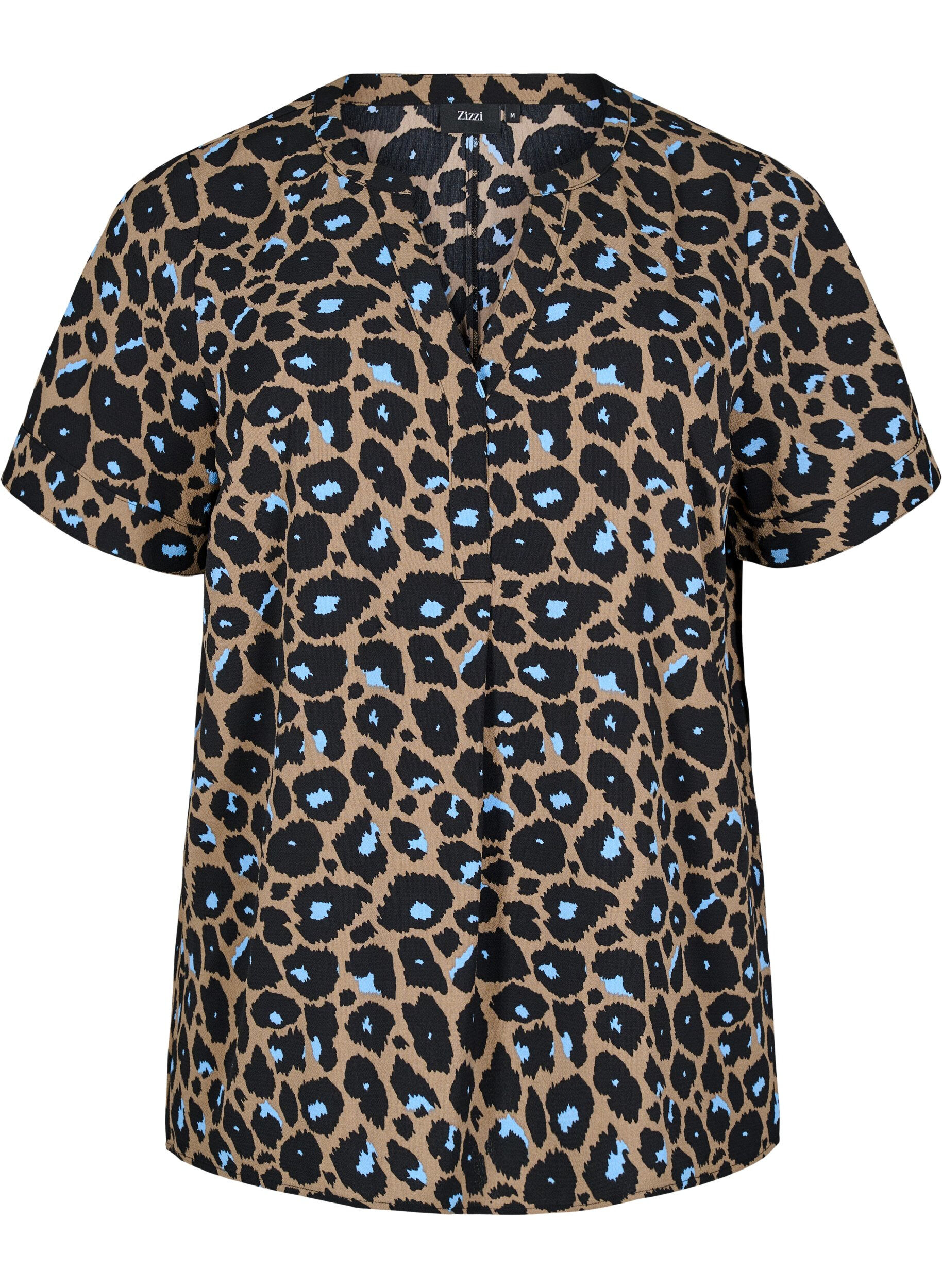 Zizzi Bluse mit kurzen &Auml;rmeln und V-Ausschnitt, Braun, Packshot image number 0