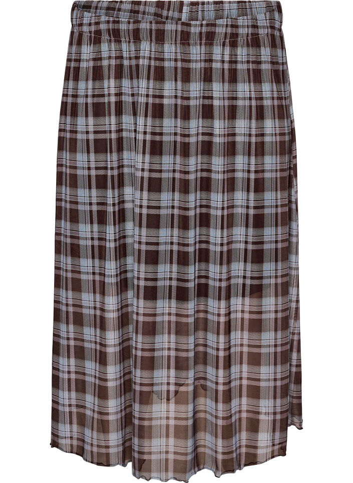 Jupe midi en maille &agrave; carreaux, Bleu, Packshot