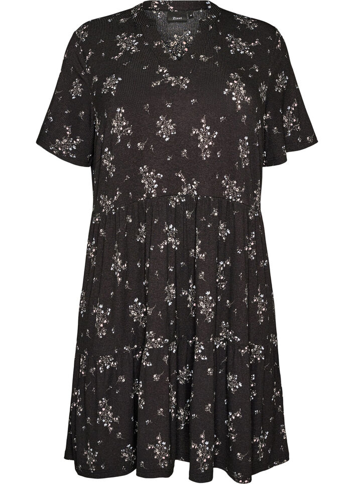 Robe &agrave; motifs avec empi&egrave;cements, Noir, Packshot image number 0