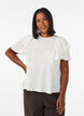 Blouse avec texture smock&eacute;e et manches &agrave; volants, Vanille, Model image number 0