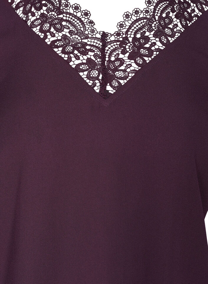 Blouse unie avec dentelle et manches 3/4, Plum Perfect, Packshot image number 2