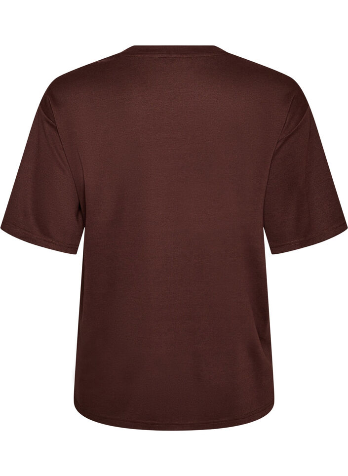 T-shirt avec strass et col rond, Marron, Packshot image number 1