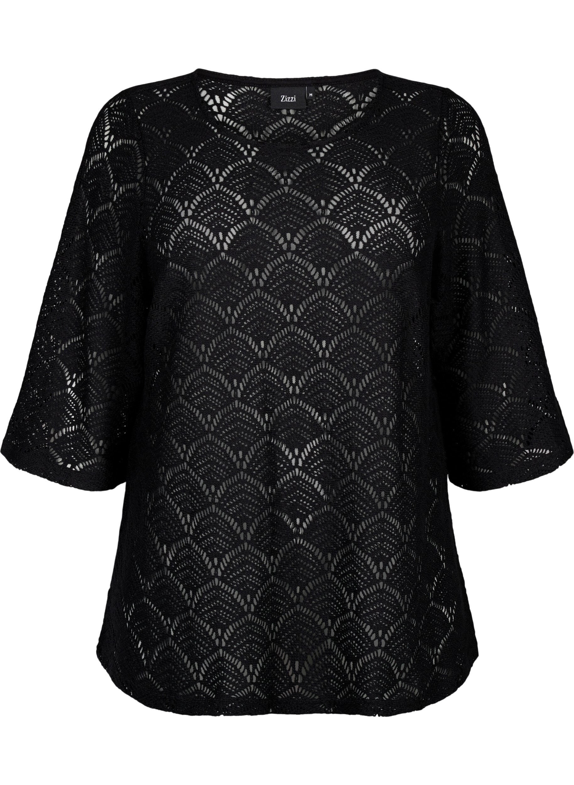 Zizzi Crochet Bluse mit 3/4 Pins, Black, Packshot image number 0