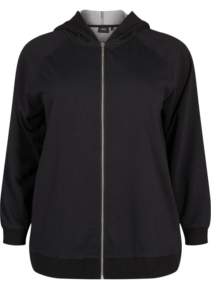 Sweat-Cardigan mit Kapuze und Taschen, Schwarz, Packshot image number 0