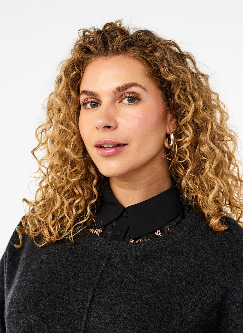 Col de chemise en dentelle, Black, Model image number 0