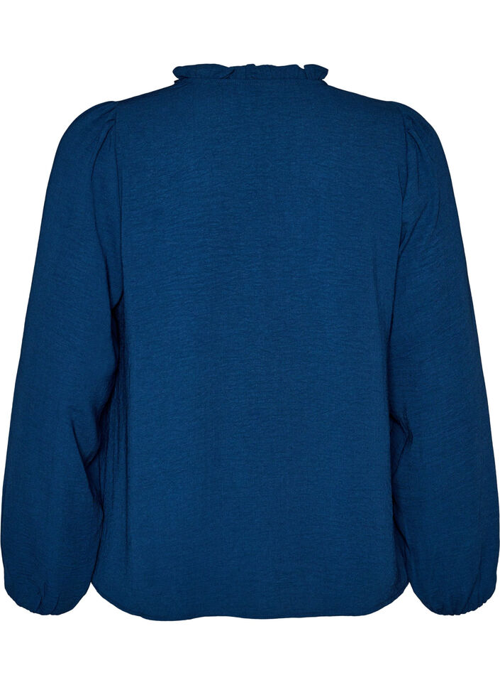 Blouse avec col en V et bande en crochet, Bleu, Packshot image number 1