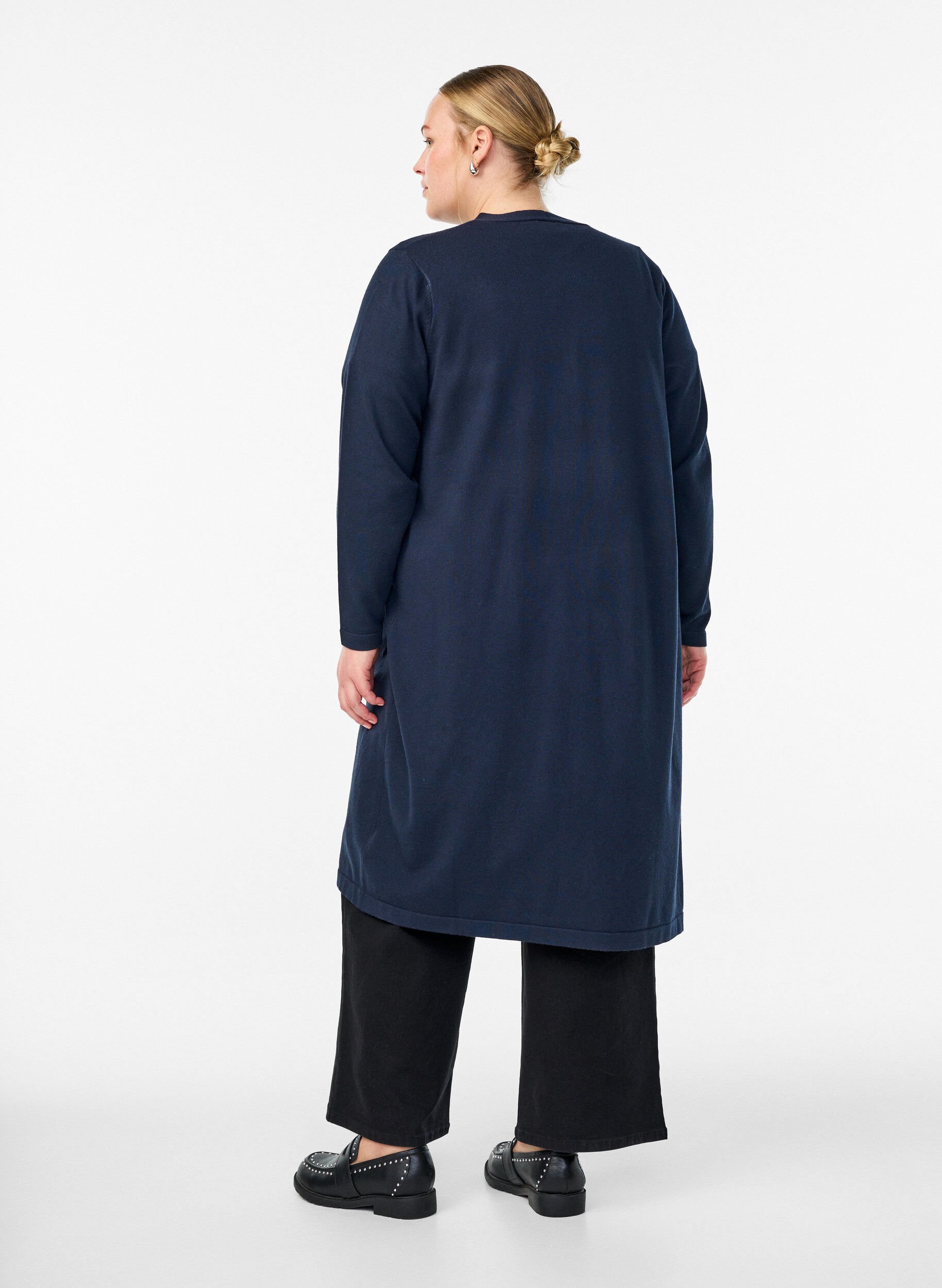 ZizziLange, offene Strickjacke mit Taschen, Blau, Model image number 1