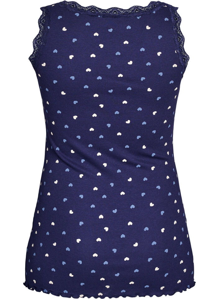 Top avec imprim&eacute; et bord en dentelle, Bleu, Packshot image number 1