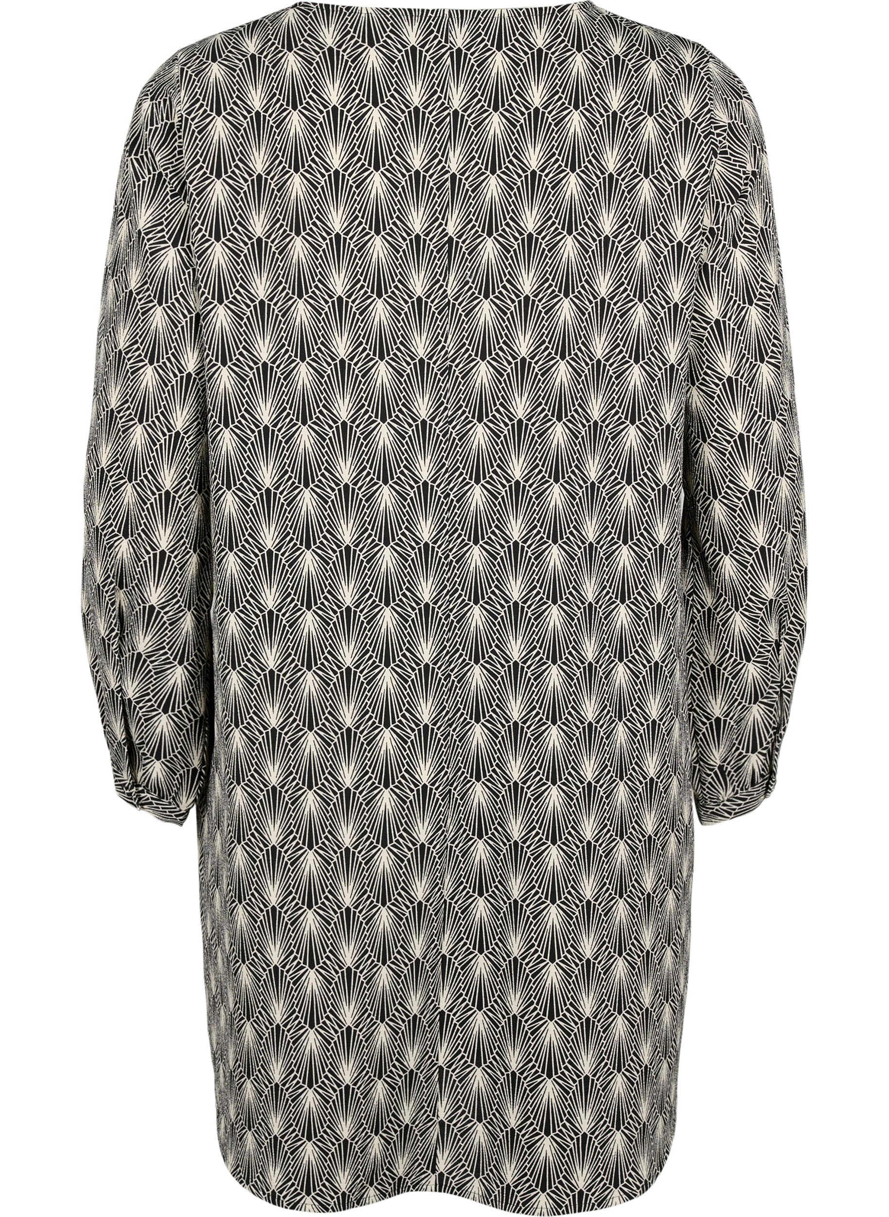 Zizzi Robe &agrave; col en V avec imprim&eacute;, Birch Graphic AOP, Packshot image number 1