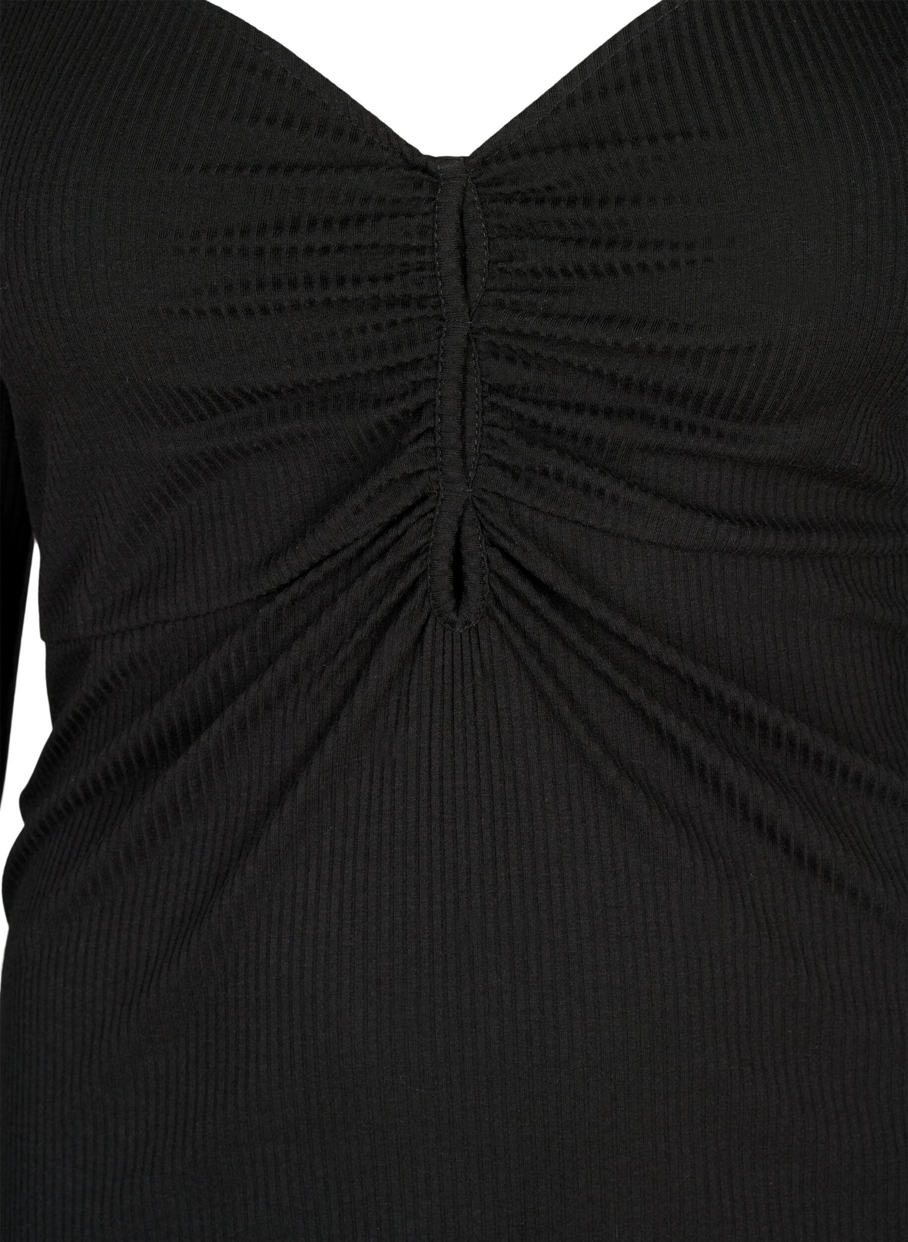 Zizzi Gerippte Bluse mit Loch-Detail, Black, Packshot image number 2