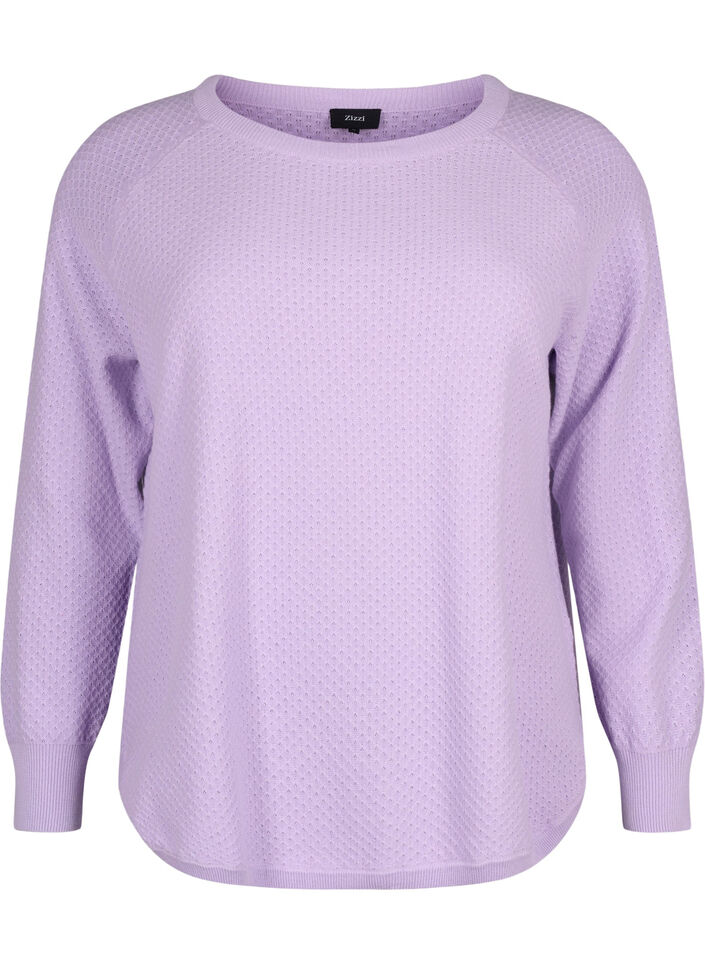 Pull en coton biologique avec motif texturé., Lavender, Packshot image number 0