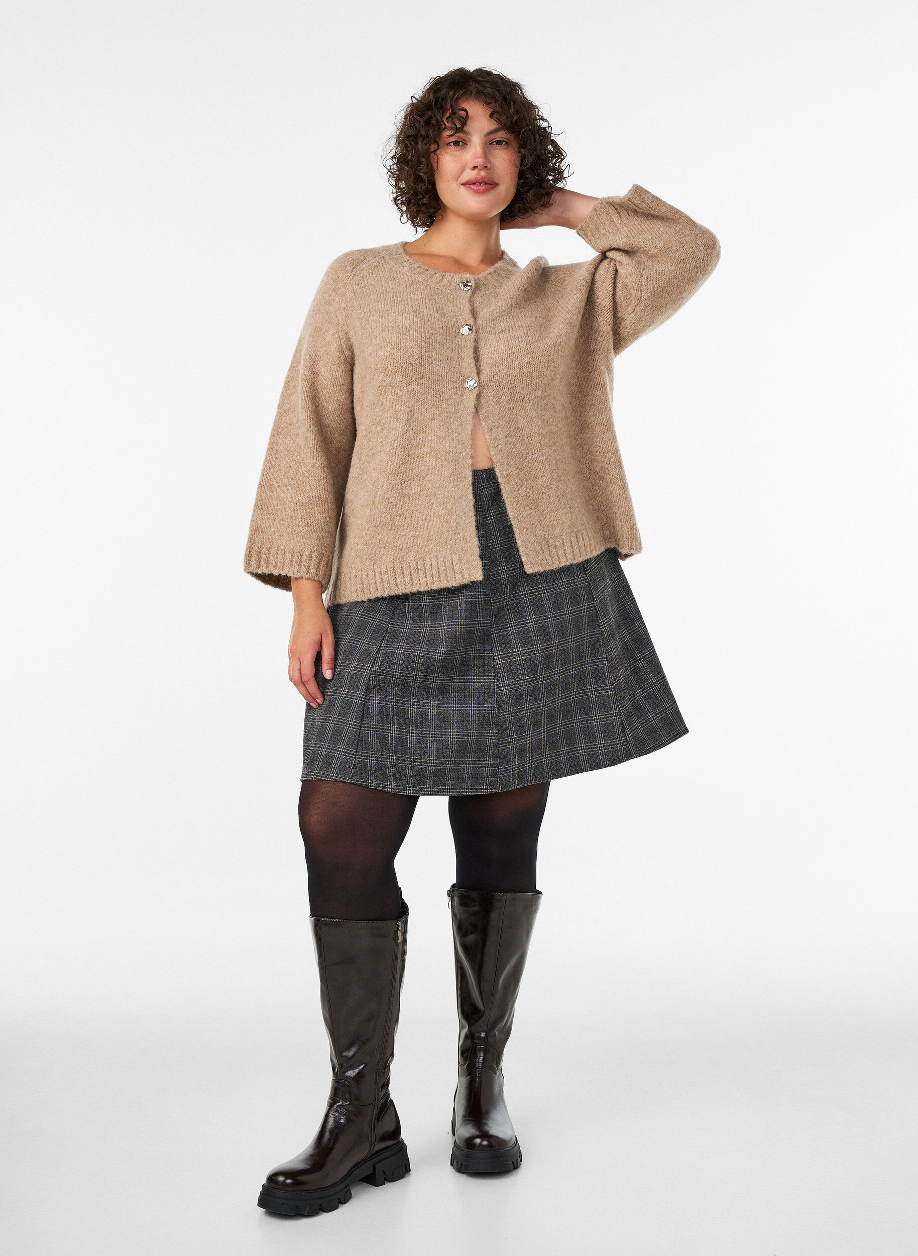 ZizziCardigan en m&eacute;lange de laine avec manches trois-quarts, Beige, Model image number 1